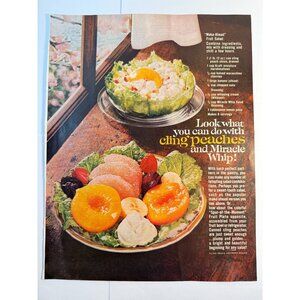 Vintage 1961 Cling Peaches and Miracle Whip Recipe Advertisement Print Ad